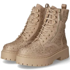 Schnürstiefeletten - beige micro/ stones