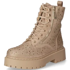Schnürstiefeletten - beige micro/ stones