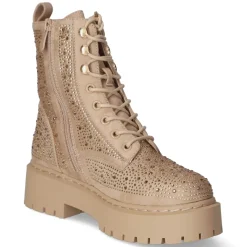 Schnürstiefeletten - beige micro/ stones