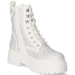 Schnürstiefeletten - white micro/ stones